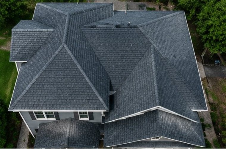 Aerial view of a finished roof
