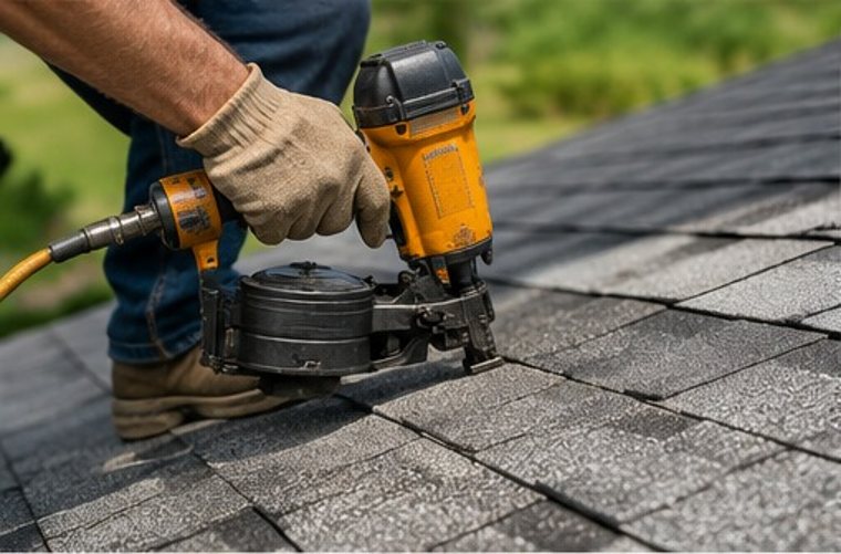 Roofer making a targeted shingle repair