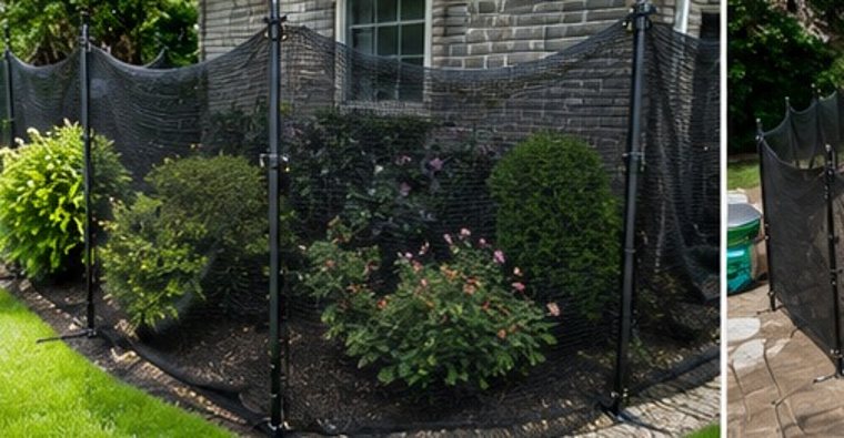 Netting protecting landscaping and shrubs during roofing
